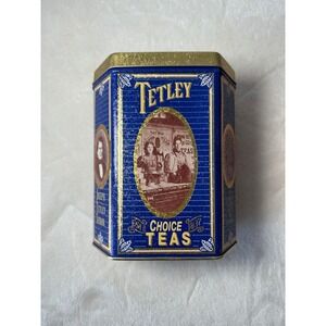 Tetley Choice Teas Vintage Style Hexagonal Tin Bristolware Blue Gold Collectible